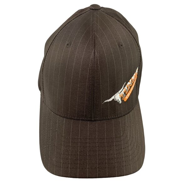 Tines Trucking Cap Brown Pinstripes Hat FlexFit S-M Embroidered Long Horn - Picture 1 of 9